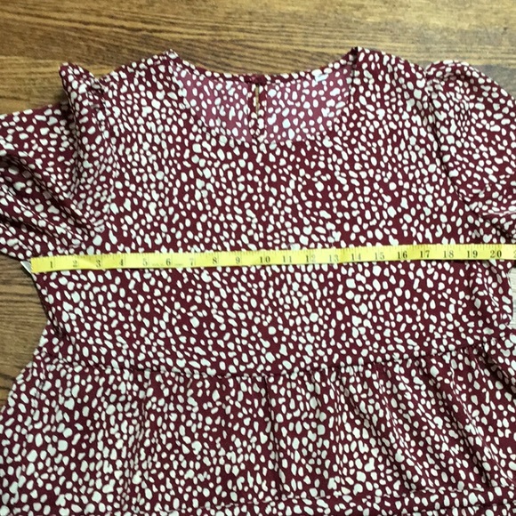 Dark Red Tiered Dress with Puff Sleeve - Picture 7 of 8